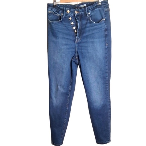 Good American Indigo Good Waist Asymmetrical Button Fly Skinny Jeans Size 6/28 - Picture 8 of 8